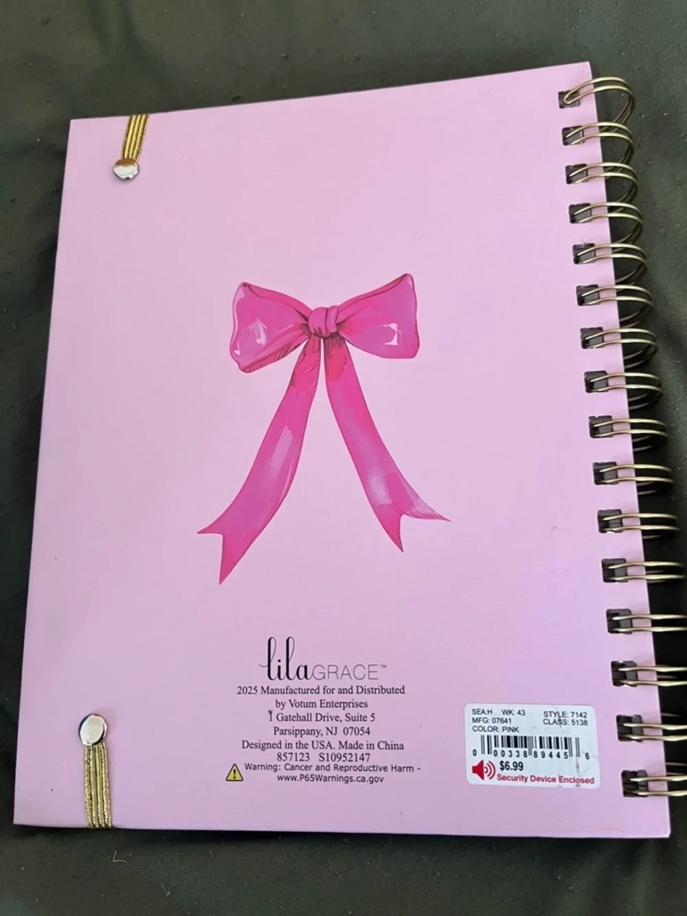 Grace Pink Bow Lavender 2026 Monthly Agenda
